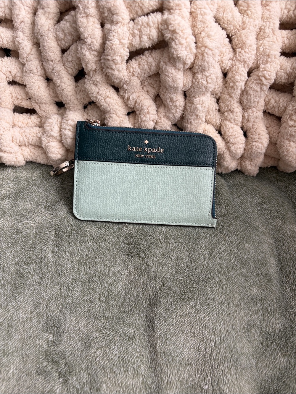 kate spade Two-Tone Teal & Mint Zip Card Wallet